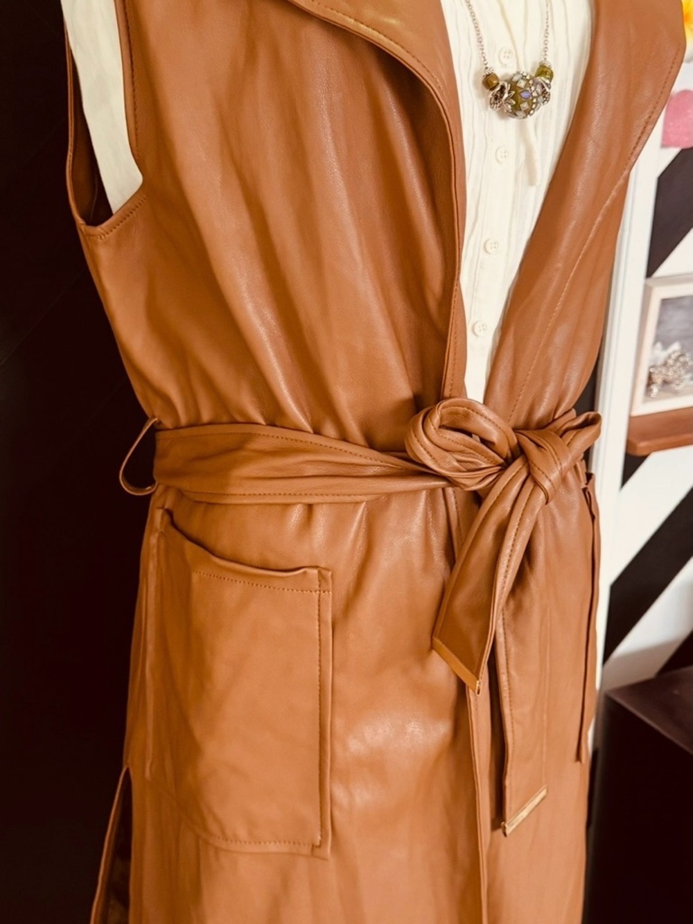 Marc New York Brown Sleeveless Leather Trench Vest - Picture 4 of 9